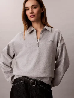 Relaxed badstof sweatshirt met kwart rits