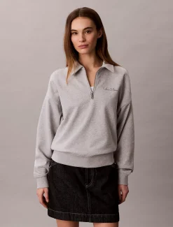 Relaxed badstof sweatshirt met kwart rits