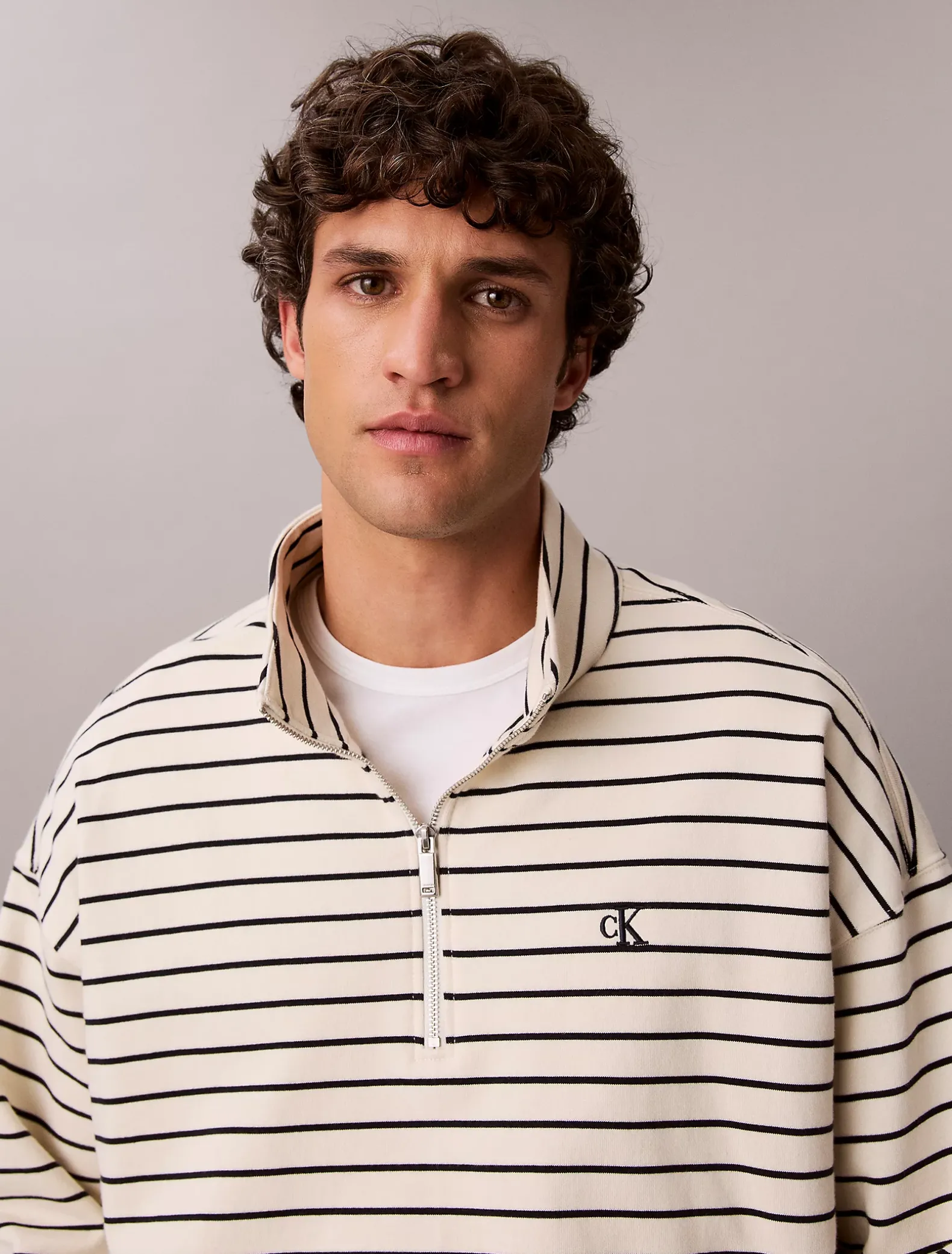 Relaxed gestreept sweatshirt met kwart rits