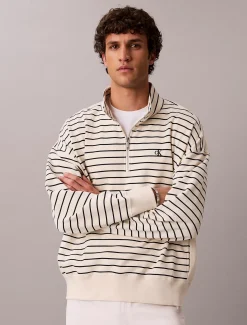 Relaxed gestreept sweatshirt met kwart rits