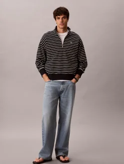 Relaxed gestreept sweatshirt met kwart rits
