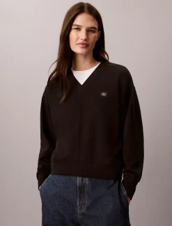 Relaxed geweven monologo badstoffen sweatshirt