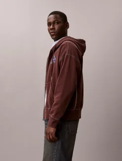 Relaxed hoodie van gewassen fleece met grafisch logo