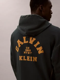 Relaxed hoodie van gewassen fleece met grafisch logo