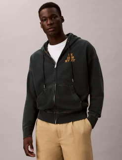Relaxed hoodie van gewassen fleece met grafisch logo