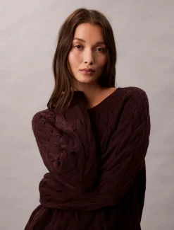 Relaxed katoenen sweater met kabel