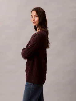 Relaxed katoenen sweater met kabel