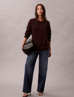 Relaxed katoenen sweater met kabel