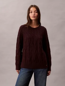 Relaxed katoenen sweater met kabel