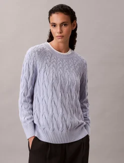Relaxed katoenen sweater met kabel