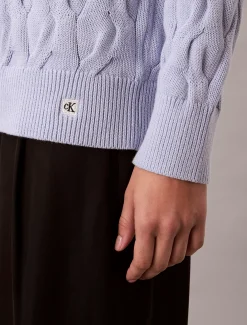 Relaxed katoenen sweater met kabel