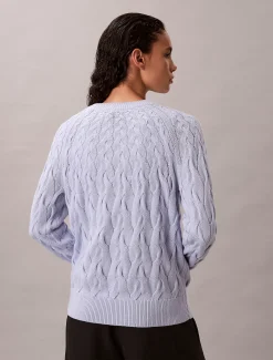 Relaxed katoenen sweater met kabel