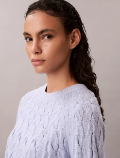 Relaxed katoenen sweater met kabel