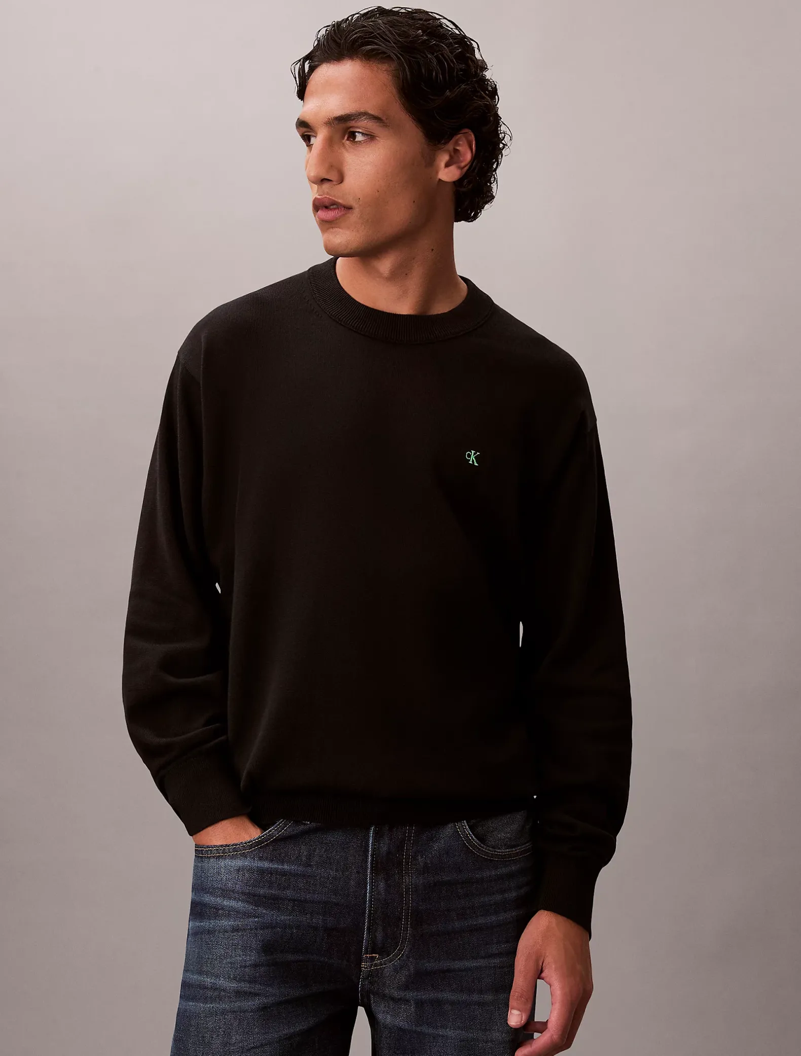 Relaxed katoenen trui met monogram
