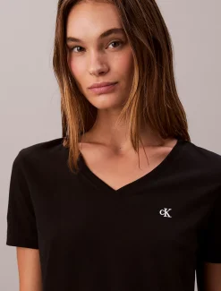Relaxed monogram T-shirt met V-hals