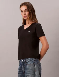Relaxed monogram T-shirt met V-hals