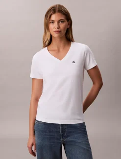 Relaxed monogram T-shirt met V-hals