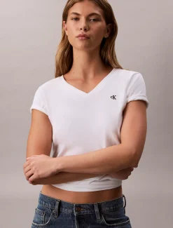 Relaxed monogram T-shirt met V-hals