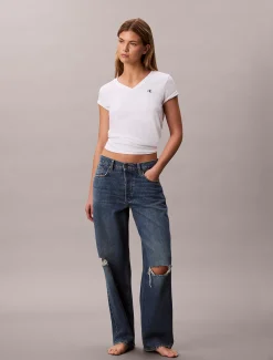 Relaxed monogram T-shirt met V-hals