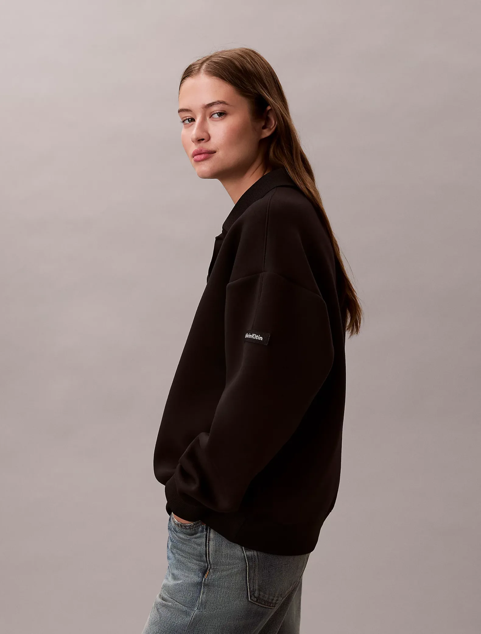 Relaxed stretch polosweatshirt