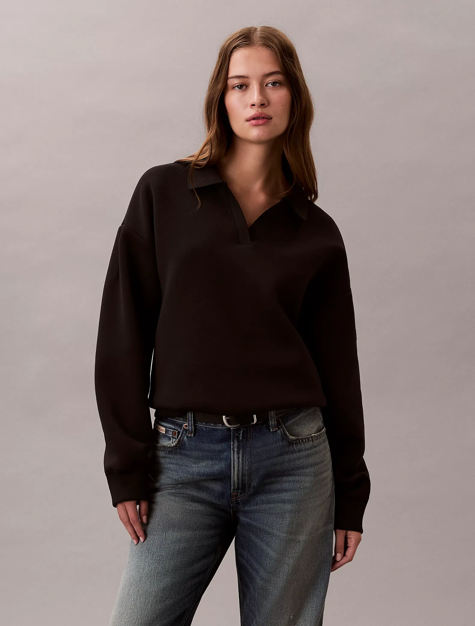 Relaxed stretch polosweatshirt