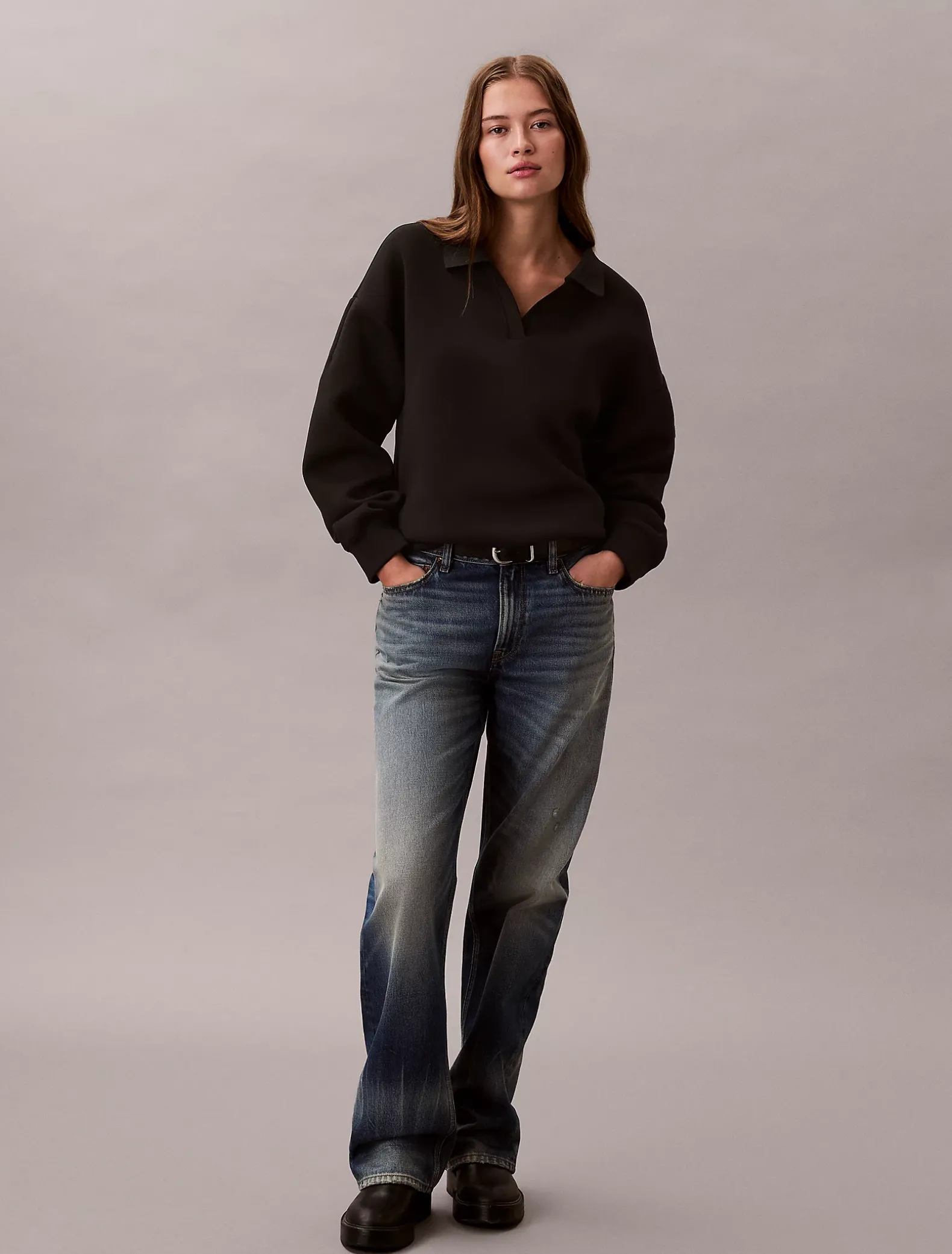 Relaxed stretch polosweatshirt