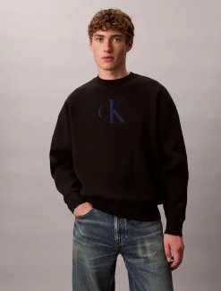Relaxed sweater met monogram-logo van katoenmix