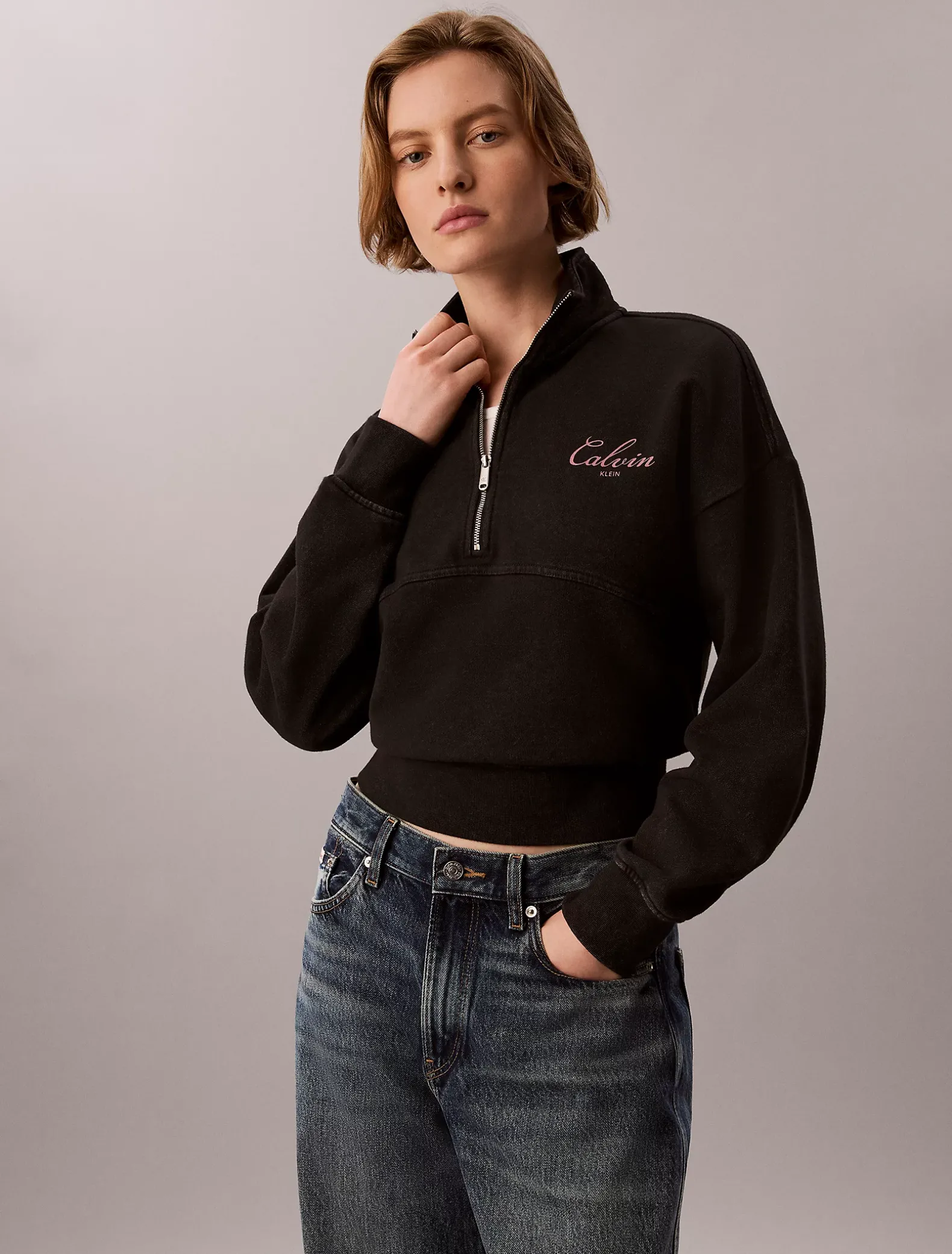 Relaxed sweatshirt met kwartrits