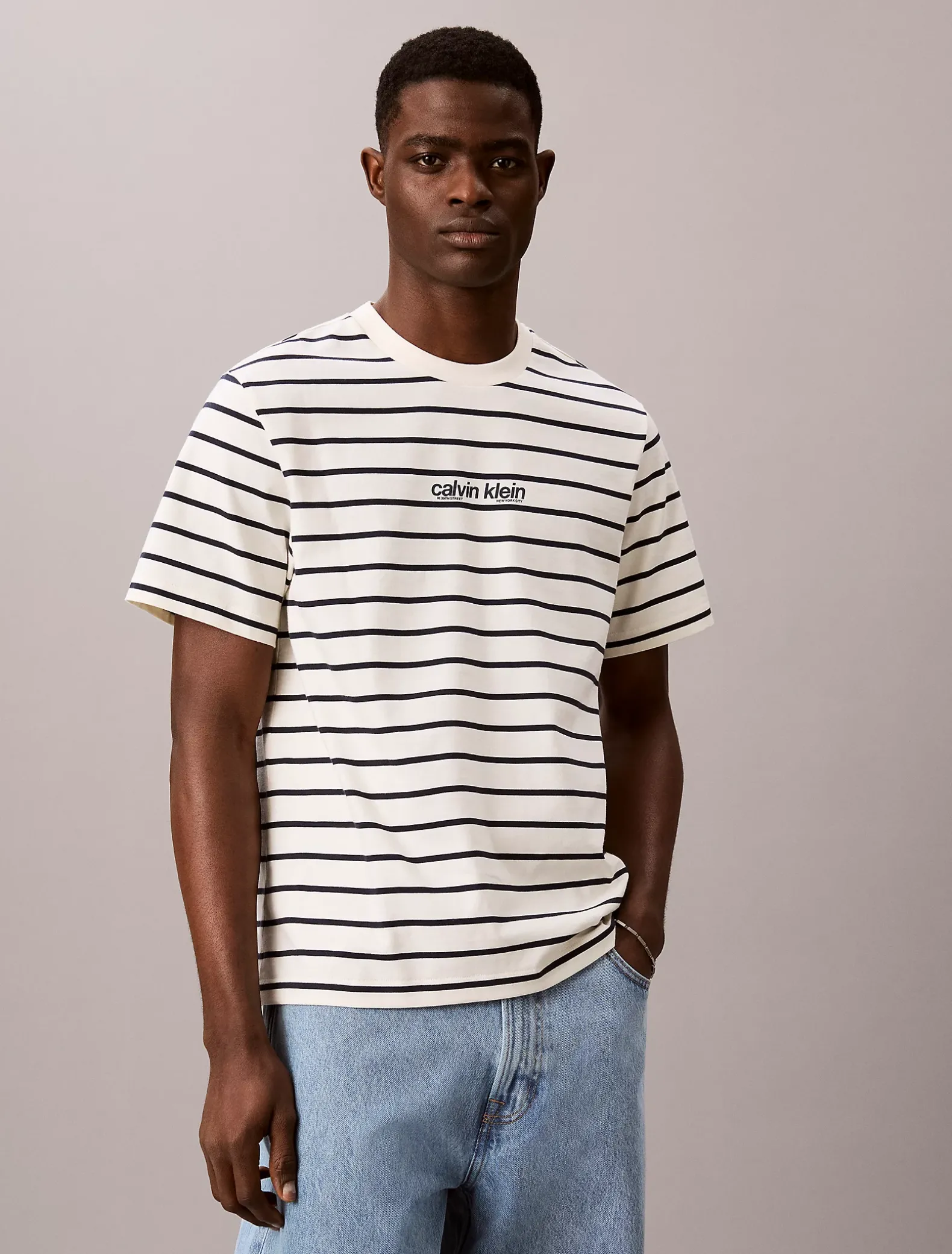 Relaxed T-shirt met logo en strepen