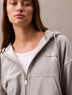 Relaxte hoodie met rits en monogram