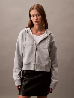 Relaxte hoodie met rits en monogram