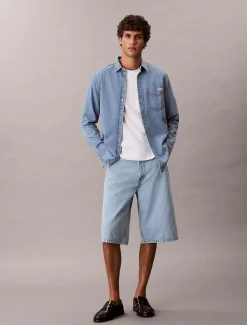 Relaxte lange denim shorts