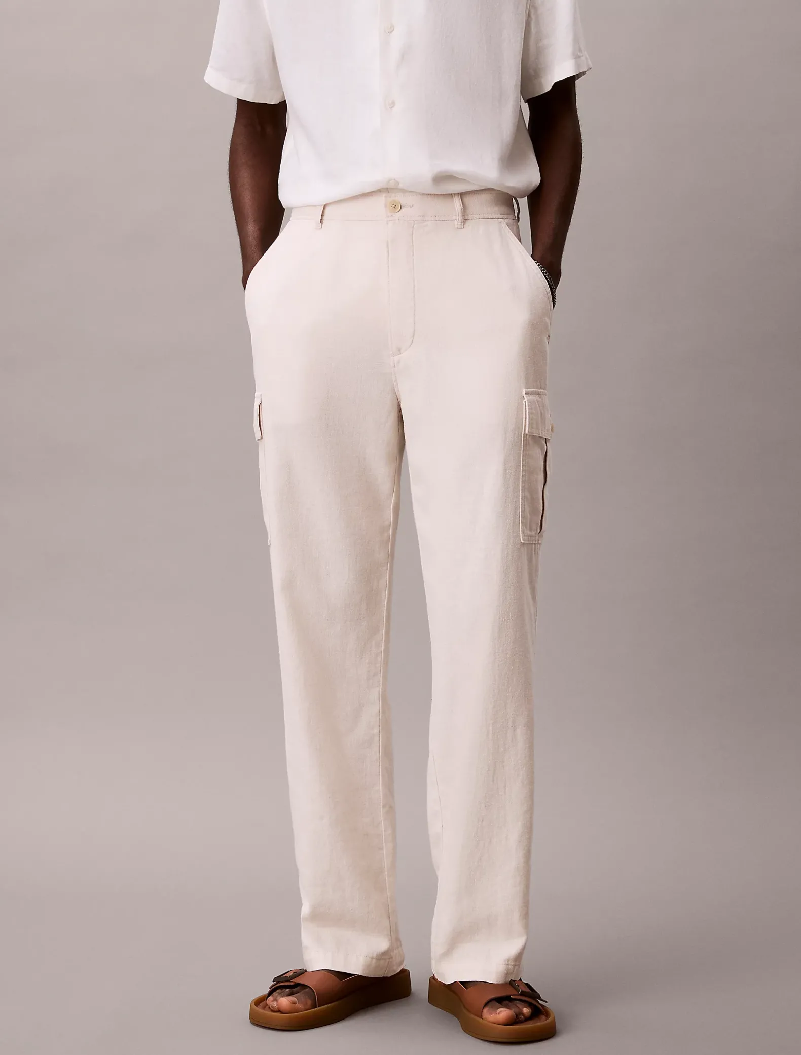 Relaxte rechte cargobroek van linnenmix
