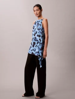 Satijnen gedraaide gedrapeerde tank met print