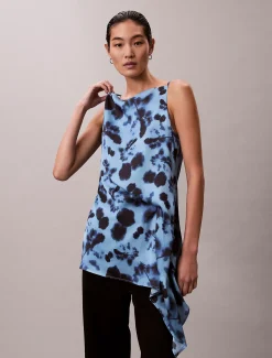 Satijnen gedraaide gedrapeerde tank met print
