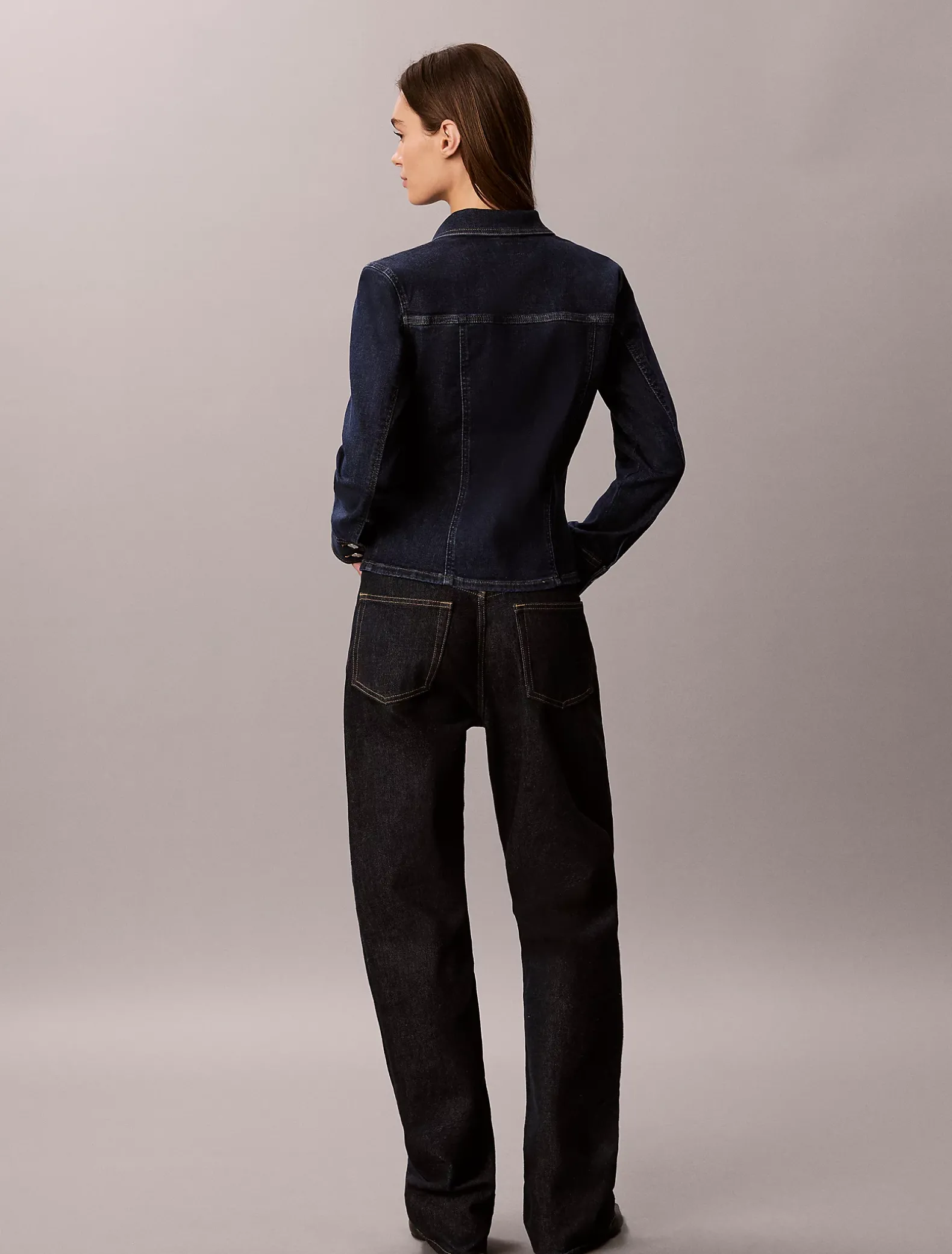 Sculpted denim button-down trucker overhemd