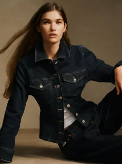 Sculpted denim button-down trucker overhemd