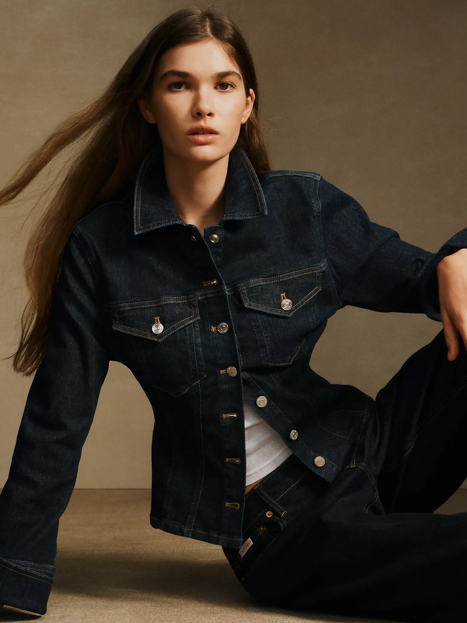 Sculpted denim button-down trucker overhemd