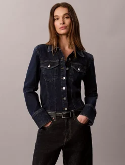 Sculpted denim button-down trucker overhemd
