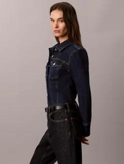Sculpted denim button-down trucker overhemd
