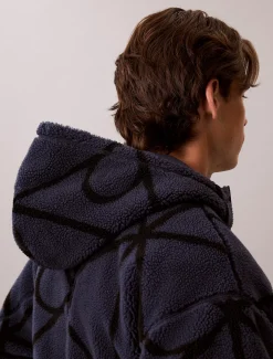Sherpa fleece hoodie met embleem en rits