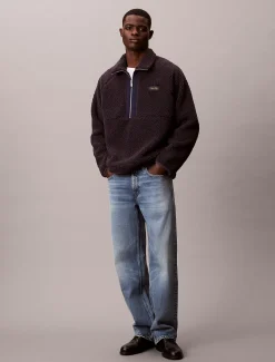 Sherpa sweatshirt met kwart rits en col