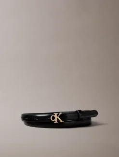 Skinny leren riem met monogram logo