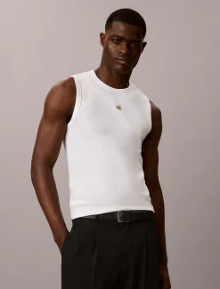 Slim geribbelde tanktop met embleem