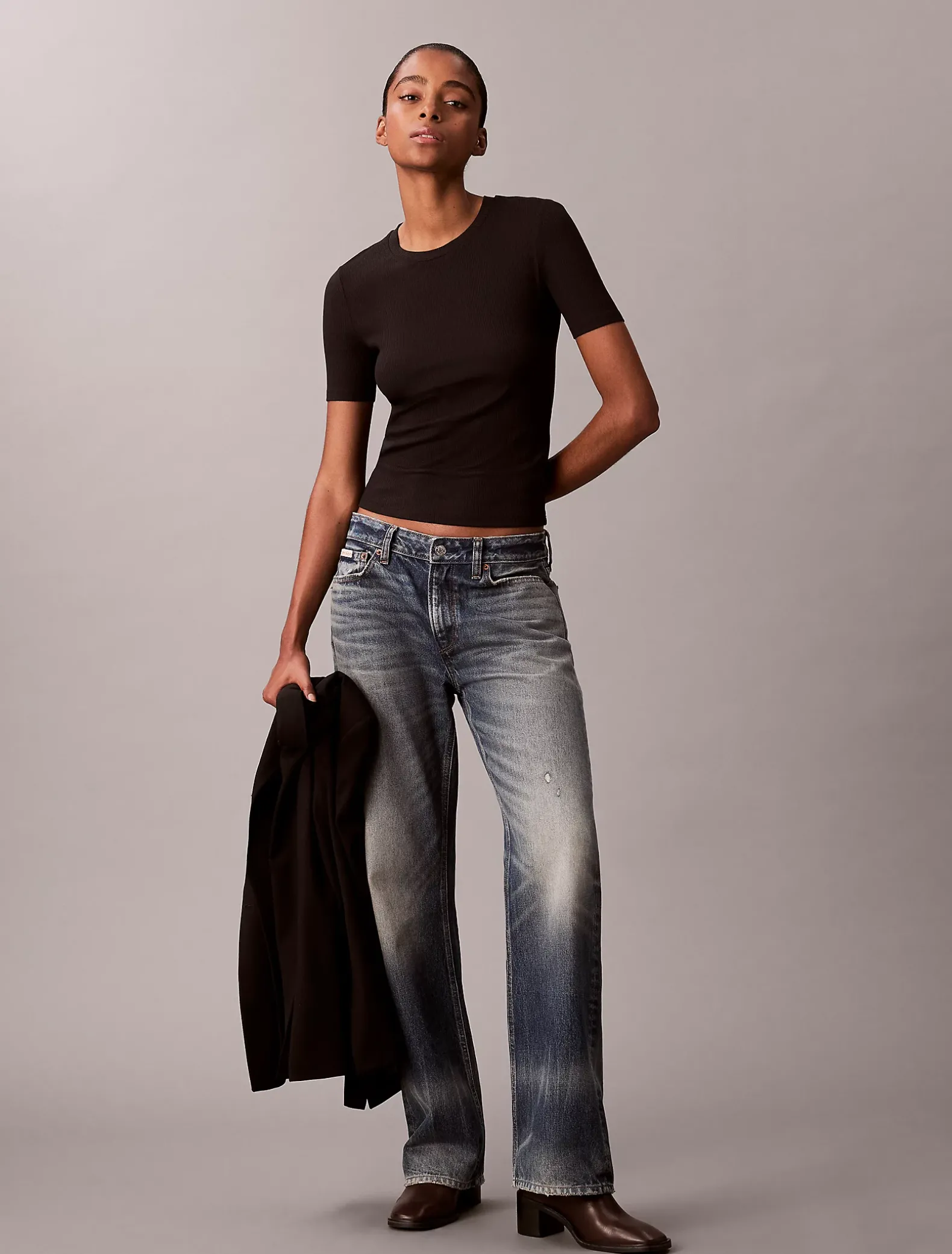 Slim geribbeld modal T-shirt