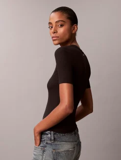 Slim geribbeld modal T-shirt
