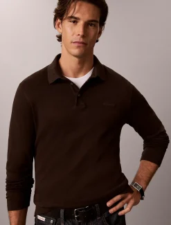 Slim katoenen polo met lange mouwen