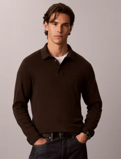 Slim katoenen polo met lange mouwen