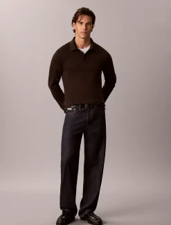 Slim katoenen polo met lange mouwen