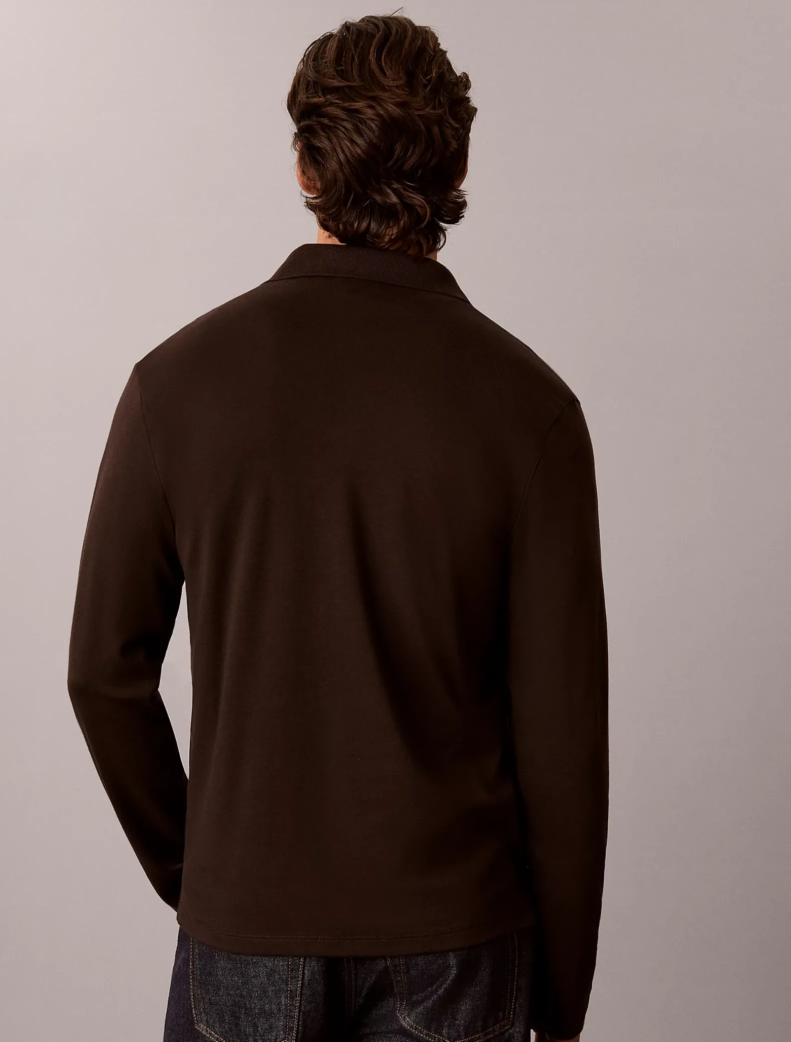 Slim katoenen polo met lange mouwen